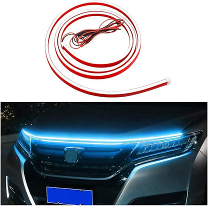 Car Hood Light Strip, 59 Inch Silicone Flexible Daytime Vehicle LED Running Lighting with Dynamic Scan Start Up Effect, Waterproof Auto Exterior Lamp Accessories, Universal Fit (Ice Blue)