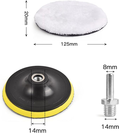 Kshineni 7 Pcs 5 Inch (125 mm) Wool Polishing Buffing Pad Car Polisher Buffer Drill Attachment with M14 Drill Adapter