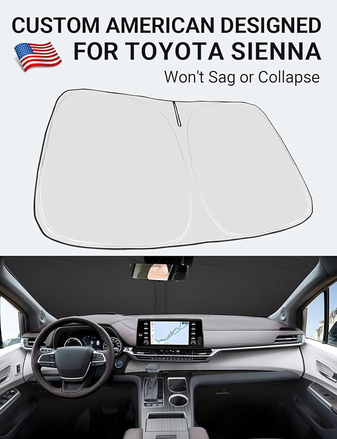 Proadsy Windshield Sun Shade for Sienna Mini Van 2021-2025 2026 4-Layer Foldable Front Sunshade Protector Sun Visor Blocks UV Rays Keep Car Cooler