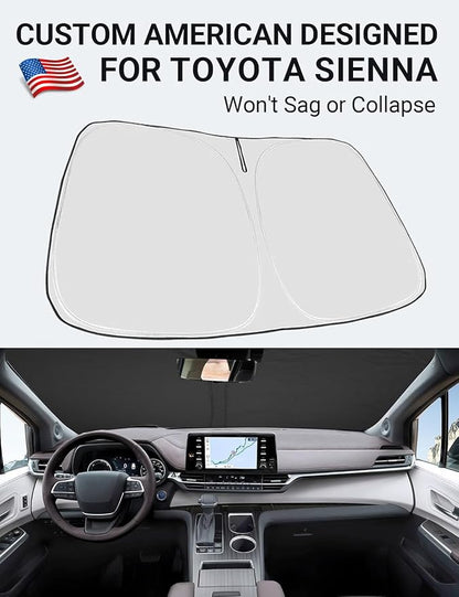 Proadsy Windshield Sun Shade for Sienna Mini Van 2021-2025 2026 4-Layer Foldable Front Sunshade Protector Sun Visor Blocks UV Rays Keep Car Cooler