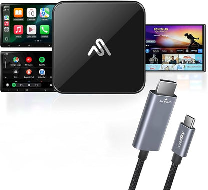 AutoSky CarPlay TV Adapter + HDMI Cable Combo – Stream Apps, Movies, Music & GPS Navigation on Car Infotainment System – Wireless & Easy Plug & Play Setup