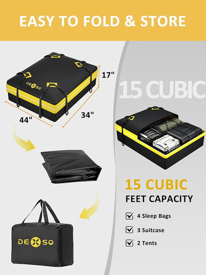 46" x 36" Universal Roof Rack Basket, 200 Lbs Capacity Rooftop Cargo Carrier Basket with 15 Cubic Feet (44" x 34" x 17") Waterproof Luggage Bag, for Suvs, Trucks, Vehiclesor Suvs, Trucks, Vehicles