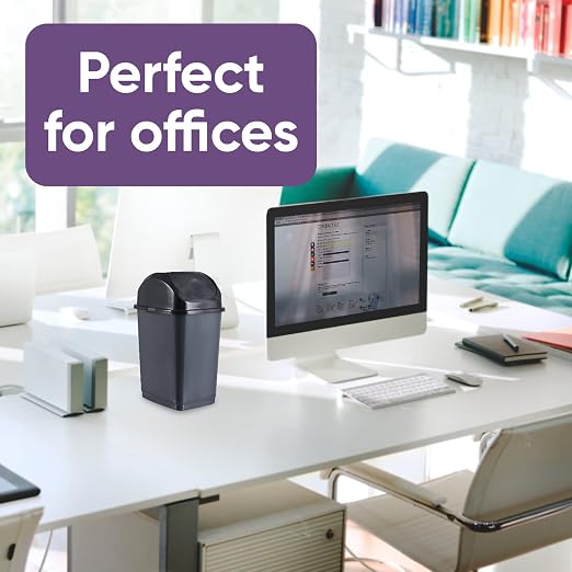 Superio Mini Desktop Trash Can with Swing Top Lid Portable Plastic Garbage Can for Countertop, Desktop, Make up Vanity, Bathroom, Car, Under Sink, Dorm Compact Waste Bin 5 L 1.25 Gal (3, Grey)