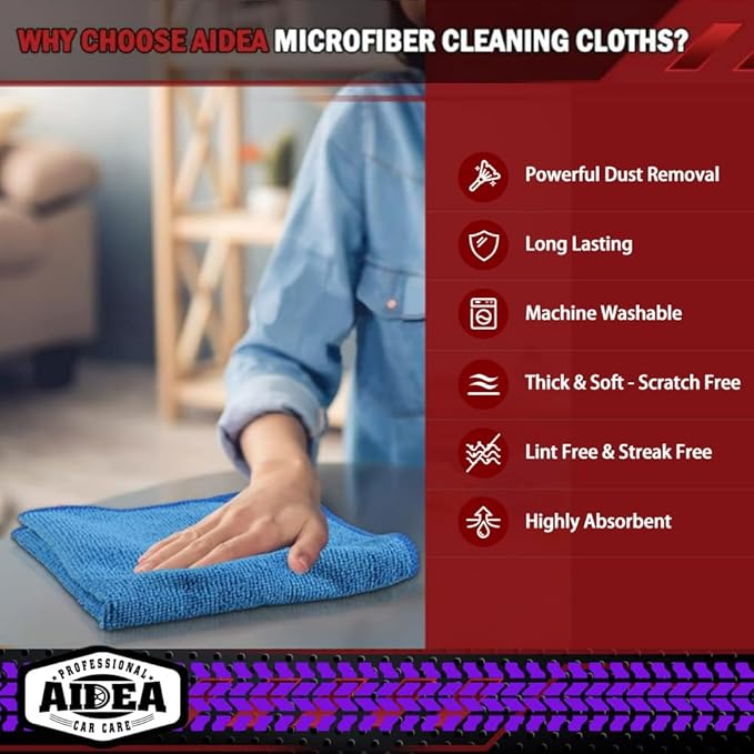 AIDEA Microfiber Cleaning Cloth, 600PK, Microfiber Towels for Cars, Shop Towels Cleaning Rags, Premium Wash Cloths, Absorbent Towel for SUVs, House, Kitchen, Commercial, Cleaning Supplies 12×12"