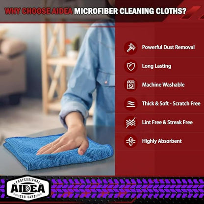 AIDEA Microfiber Cleaning Cloth, 600PK, Microfiber Towels for Cars, Shop Towels Cleaning Rags, Premium Wash Cloths, Absorbent Towel for SUVs, House, Kitchen, Commercial, Cleaning Supplies 12×12"