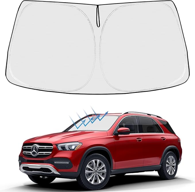 Proadsy Windshield Sun Shade Custom Fit Mercedes Benz GLE 2020-2024 2026 4-Layer Foldable Front Sunshade Protector Sun Visor Blocks UV Rays Keep Car Cooler