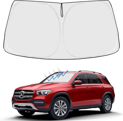 Proadsy Windshield Sun Shade Custom Fit Mercedes Benz GLE 2020-2024 2026 4-Layer Foldable Front Sunshade Protector Sun Visor Blocks UV Rays Keep Car Cooler