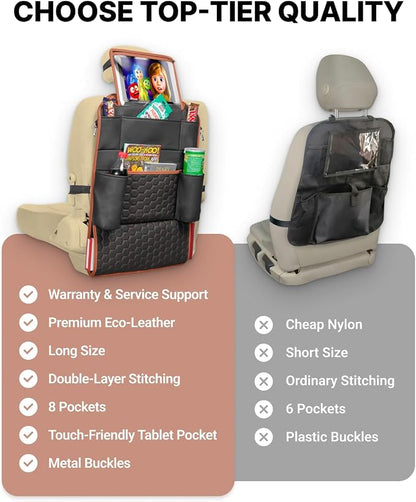 Owleys Car Seat Organizer Backseat Back Organizers & Storage Of Automotive Seatback Toy Organization For Kids Black Brown Tan 2 pc