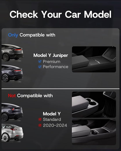 Center Console Organizer Tray for Tesla Model Y Juniper 2026 2025 (Premium & Performance), 8PCS - PC Material & Silent Silicone Armrest Storage Box Bottom Liners Wireless Charging Pad Cup Holder