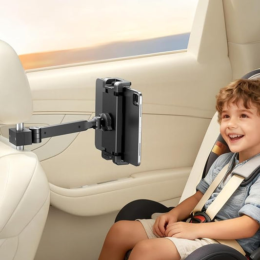 UPERGO Headrest Car Tablet Holder - [Long Aluminum Extension Arm] [Ultra-Compact] Foldable iPad Holder for Car Backseat, Road Trip Essentials iPad Back Seat Mount, Tablet Headrest Mount