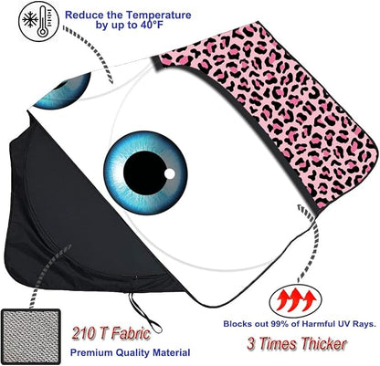 Gven Windshield Sun Shade Car Sun Shade 2026 Pink Car Accessories for Women Car Shades for Front Window Girly Windshield Cover Sunshades for Summer Heat Portection(Pink Leopard, S)
