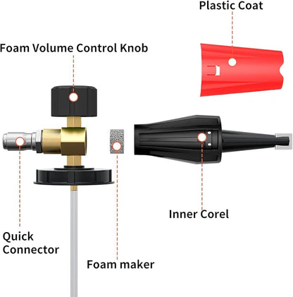 Short Pressure Washer Gun with Foam Cannon 5000 PSI, 1/4 Inch Quick Connector, with 5 Pressure Washer Nozzle Tips, 1 Liter