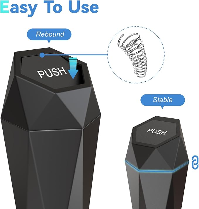 SINSEN Car Trash Can, Mini Garbage Bin with Lid, Car Door Trash Cans, Cup Holder Organizer Diamond Dustbin, Black, Pack of 2