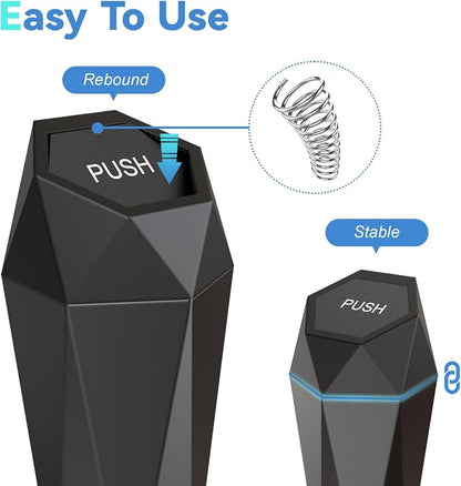 SINSEN Car Trash Can, Mini Garbage Bin with Lid, Car Door Trash Cans, Cup Holder Organizer Diamond Dustbin, Black, Pack of 2