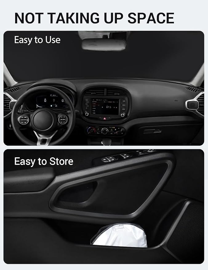 Proadsy 2026 Upgrade Windshield Sun Shade Custom Fit Kia Soul 2020-2025 2026 4-Layer Foldable Front Sunshade Protector Sun Visor Blocks UV Rays Keep Car Cooler