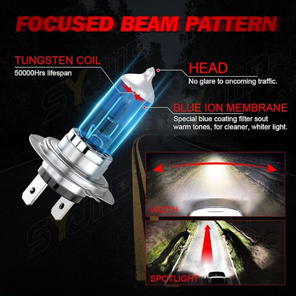 Upgraded Halogen Headlight Bulbs Compatible for Ford Fusion 2006 2007 2008 2009 2010 2011 2012 2013 2014 2015 2016 2017 2018, H7 H11 High Low Beam Headlamp Lights, 6000k White, 300% Brightness, 4-Pack