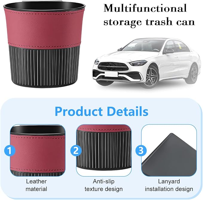 Zpana Car Trash Can, Portable Mini Vehicle Cup Holder Hanging Garbage Container, Multifunctional Automotive Side Door Trash Organizer Can Accessories, Universal for SUV, Sedan, Truck (Red)