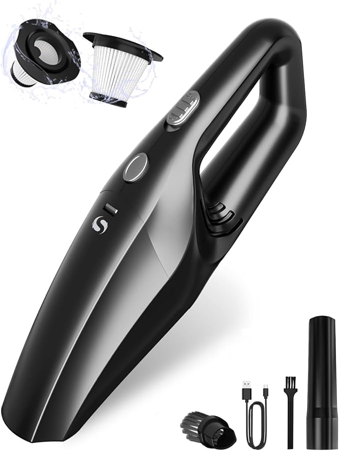 Handheld Vacuum Cordless Car Vacuum Cleaner Portable Rechargeable and Mini with Powerful Suction Includes Washable HEPA Filter and Lightweight for Car Home Office and Pet Hair