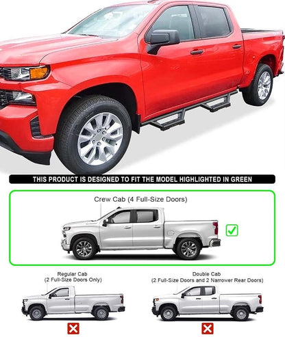 APS Drop Steps Running Boards Compatible with Chevy Silverado GMC Sierra 1500 2019-2026 Crew Cab & 2500 HD 3500 HD 2020-2026 (Silverado 1500 LTD Sierra 1500 LD 2022) | Stainless Steel | Anti-Slip