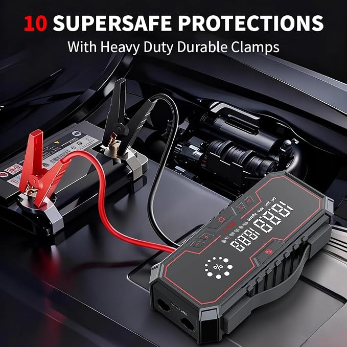Jump Starter with air Compressor, 5000A Emergency Starter Jump Box (Gas 9L/Diesel 8L), Jumper Cable Jump Starter Portable with air Compressor 160PSI, car Roadside Emergency kit, SOS Light