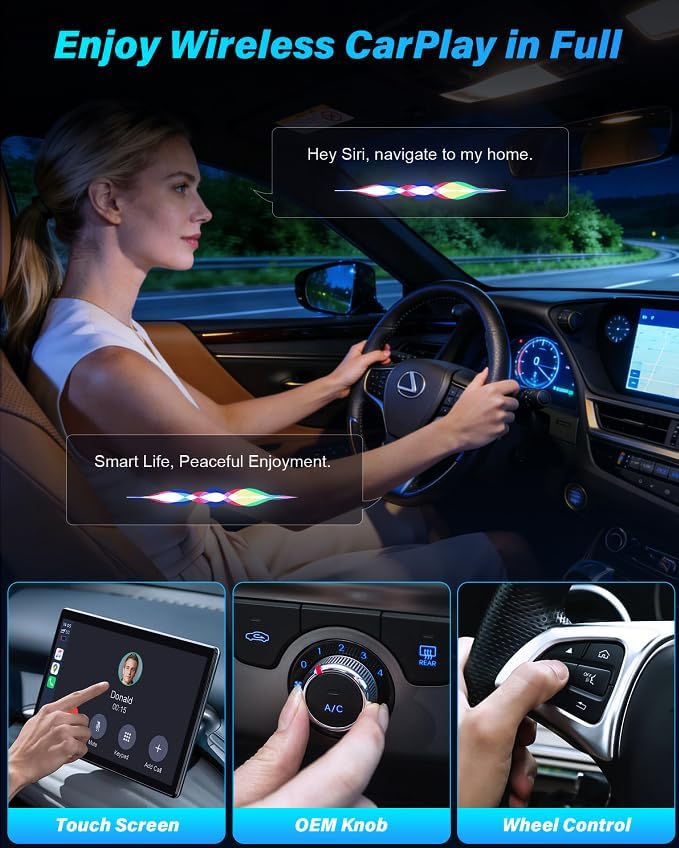 2-in-1 Wireless CarPlay Android Auto Adapter, All-Metal Build, One-Click Device Switch, Ultra Low Latency Plug and Play for Factory Wired CarPlay Vehicles
