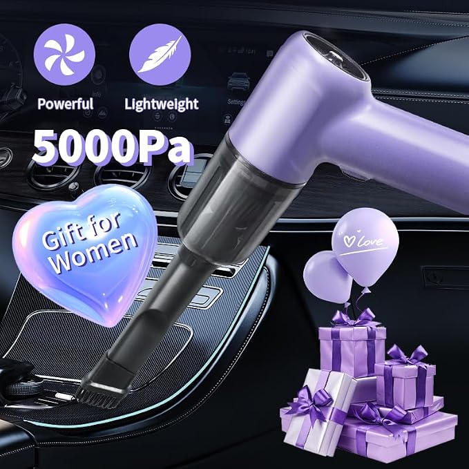 Portable Car Vacuum Cordless,2-in-1 Blow Suction Handheld Cleaner with Multi-Nozzles, Rechargeable Mini Vacuum for Car, Home, Office, Pet Hair, Sofa, Keyboard.