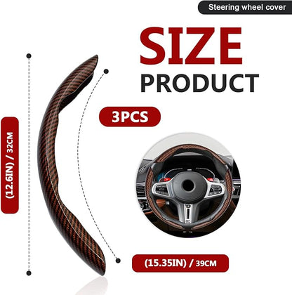 3pcs Universal Carbon Fiber Steering Wheel Cover - Anti-Slip & Segmented Design, Universal 99% Durable Steering Wheel Protector for Men and Women, Car Interior Accessory (Brown)