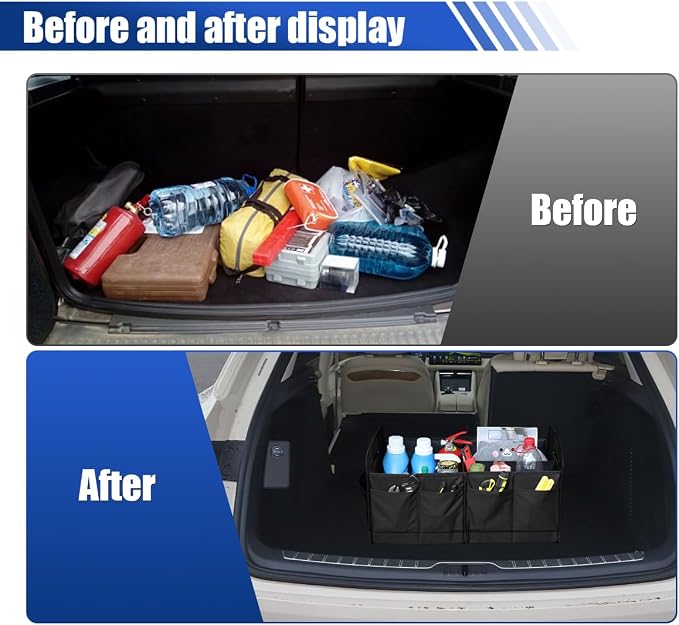 Car Trunk Organizer, Large Capacity Oxford Cloth Car Storage Box, Collapsible Multi-Compartment Organization Container, Waterproof Auto Interior Storage Accessories (Black)