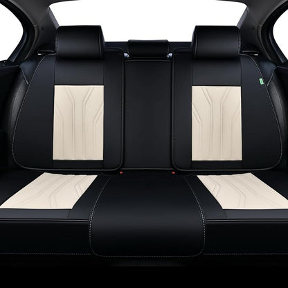 FLORICH Rear Automotive Seat Covers Leather Car Seat Covers Waterproof Back Seat Cover Universal Seat Cushion Protector for Most Cars Trucks SUV-Black&Beige