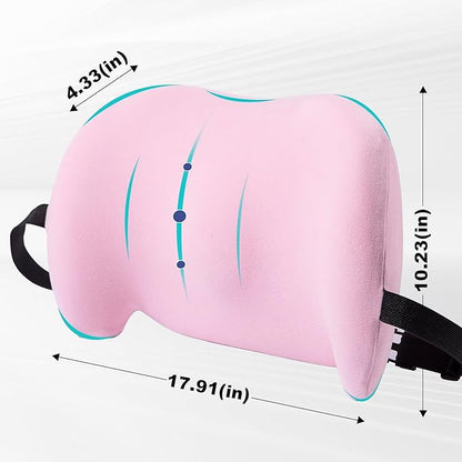 BYMECOST Lumbar Support Pillow for Car, Memory Foam Car Seat Back Support Pillow for Driving, Back Cushion with Strap for Pain Relief, Ergonomic Back Cushion for Office Chair, Wheelchair (Pink)