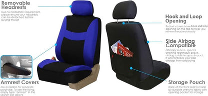FH Group Car Seat Covers Combo Full Set with Carpet Floor mats Steering Wheel Cover and Seat Belt Pads- Universal Fit for Cars Trucks and SUVs (Blue)