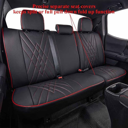 EKR Tacoma Leather Car Seat Covers Custom Fit for Toyota Tacoma 2012 2013 2014 2015 (Regular Seats) - Truck Seat Covers Full Set,Faux Leather(Black with Red Trim)