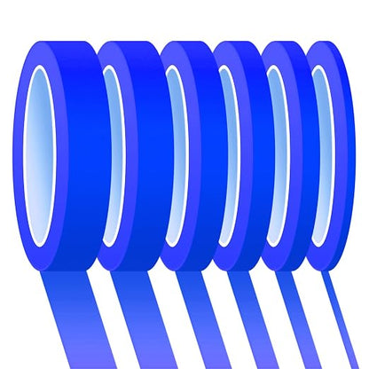 6 Rolls Fine Line Tape 1/16, 1/8, 1/5, 2/5, 1/2, 3/4 Inch x 55 Yard Fineline Masking Tape Painter Adhesive Automotive for DIY Car Auto Paint (Blue, Mixed Sizes)