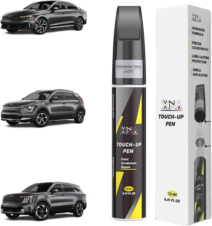 XNA Interstellar Gray(AGT) for KIA Touch Up Paint, 2 in 1 Car Scratch Remover with Pen Tip and Brush, Exact Color-Matched for Car Paint Scratch Repair, Quick & Easy Fix Chips and Nicks