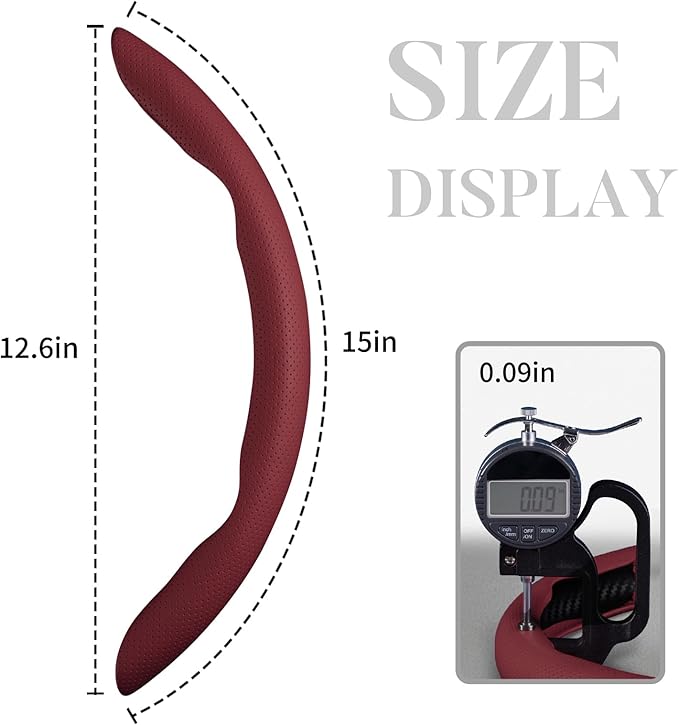 Car Steering Wheel Cover Leather Snap On 3Pcs Set Non-Slip Protector Wrap Steering Wheel Accessories 14.5-15 inch Universal Wine Red