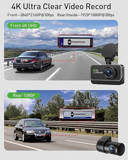 GMAIPOP True 4K Dash Cam Front and Rear with 64GB Card, Wireless WiFi APP Dual Car Camera, Smart Dashcam with AI Night Vision, 24HR Parking Monitor for SUV Truck (Silver)