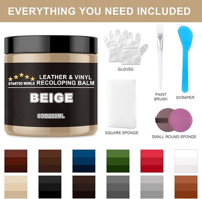 STARTSO WORLD Leather Recoloring Balm,Beige Leather Repair Kit for Furniture,Couches & Car Seats, Leather Paint, Leather Color Restorer, Leather Scratch Remover