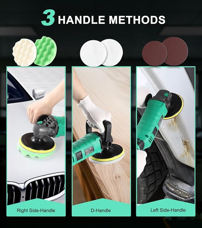 ZOTA Buffer Polisher, 1600W 7 Inch/6 Inch Pure Copper Motor Car Buffers and Polishers Kit, 7 Variable Speeds 1000-3500 RPM Car Polishers and Buffers, Ultra-long Cord for Car Boat Polishing Waxing.