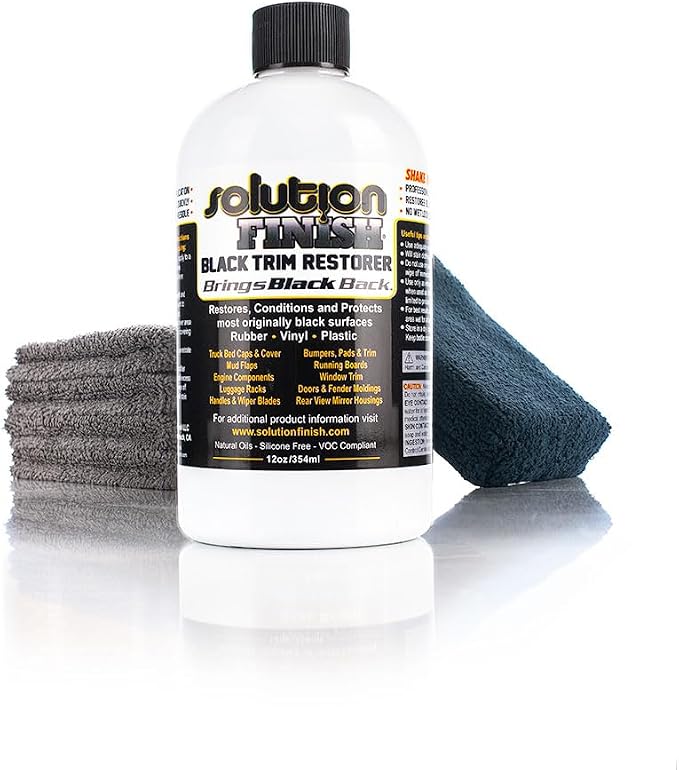 The Rag Company - Solution Finish Full Installation Kit - Enriche, Condition, Protect; Black Plastic Trim Restorer (12oz) + 2 Microfiber Towels + Applicator Sponge + Gloves