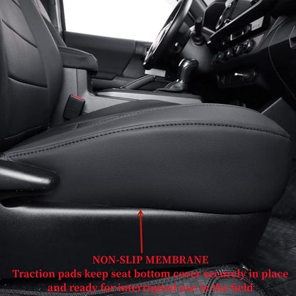 coverdream 2nd Gen Tacoma Seat Covers Custom Fit for 2012-2015 Toyota Tacoma Double Cab/Crew Cab(TRD Sport Seats),Fully Covered Faux Leather Seat Protector-Full Set (Black)