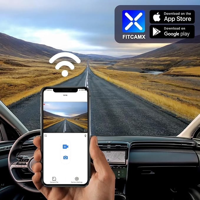 Fitcamx Front 4K+Rear 1080P Dash Cam Adapts for Hyundai Santa Cruz & Tucson 2022-2026 (Part NO#N9000), Integrated OEM Look, Dual HD Video, WiFi & APP, Loop Recording, G-Sensor, Easy to Use, 128GB Card