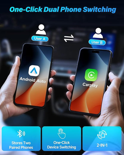Wireless Carplay Adapter for Apple iPhone & Android Auto Wireless Adapter | Mini Carplay, Fast and Smooth Converts Wired to Wireless, 3 in 1, Plug & Play, Zero Delay, (iOS 10+, Android 11+, 2016+ Cars)