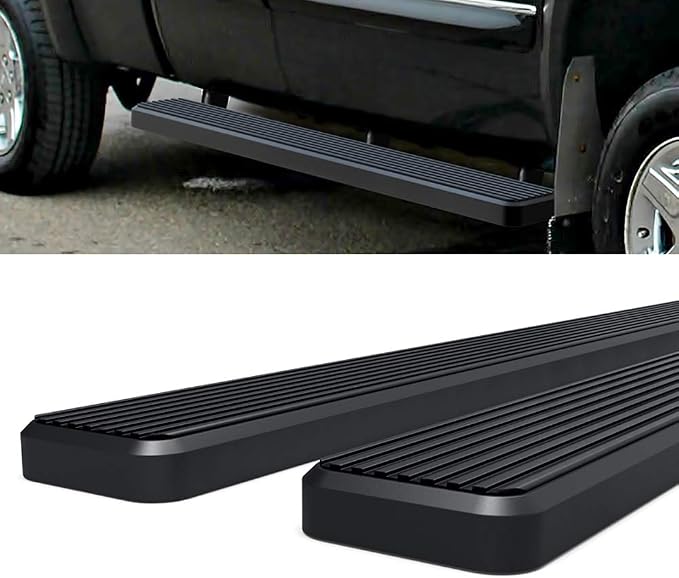 APS Running Boards 6in Black Compatible with Chevy Silverado GMC Sierra 1500 2500 1999-2013 Double Cab & 2500HD 3500 2001-2014 (Exclude CK Classic) Stainless Steel (Nerf Bars Side Steps Side Bars)