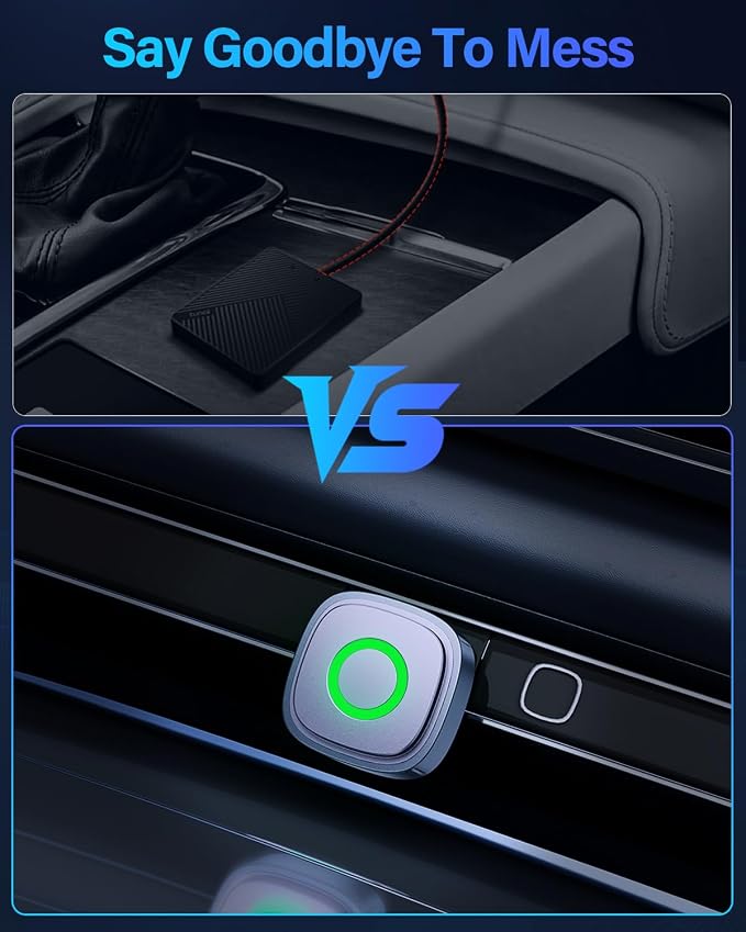 Ultra-Mini Wireless CarPlay Adapter with A9 Chip, 5.8GHz Wi-Fi Low Latency, 3-5 Sec Auto Connect, Universal Apple CarPlay/Android Auto Wireless Adapter for Factory Wired Cars