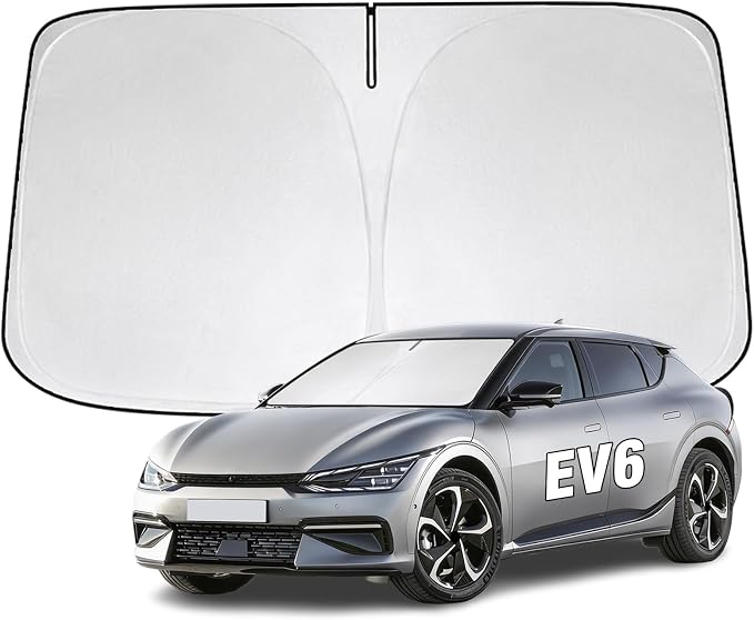 Windshield Sun Shade for Kia EV6 2022-2026 Sunshade 300T Windshield Cover Shield Protector Blocks UV Rays Custom Fit EV6 Front Window Shades Windshield Accessories Keep Cool Foldable