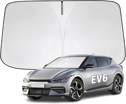 Windshield Sun Shade for Kia EV6 2022-2026 Sunshade 300T Windshield Cover Shield Protector Blocks UV Rays Custom Fit EV6 Front Window Shades Windshield Accessories Keep Cool Foldable