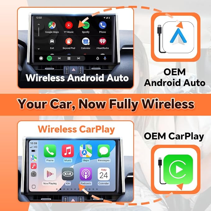 CarlinKit MINI Ultra 2026 Orange - Wireless CarPlay Adapter | Wired to Wireless | Plug & Play | for with iPhone (iOS 10+) & Androi.d (Andro.id 11+) | for Cars OEM CarPlay & Android Auto (2016+)