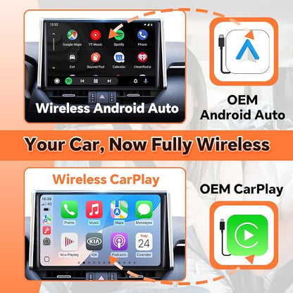 CarlinKit MINI Ultra 2026 Orange - Wireless CarPlay Adapter | Wired to Wireless | Plug & Play | for with iPhone (iOS 10+) & Androi.d (Andro.id 11+) | for Cars OEM CarPlay & Android Auto (2016+)