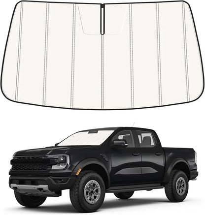 Windshield Sun Shade for Ford Ranger 2019-2025 2026, Front Window Visor Accessories, Folding Design Blocks Heat & UV Rays Maintain Cool Interior and Save Space