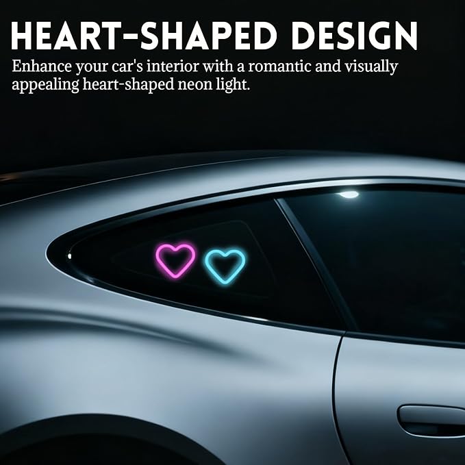 Romantic Heart-Shaped Car LED Ambient Light - Solar & Type-C Powered, 5 Lighting Modes, Universal Fit, for Women (Ice Blue)